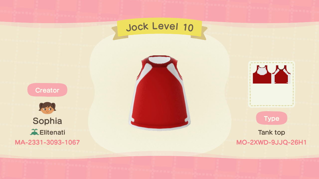 Animal Crossing Design Code: MO-2XWD-9JJQ-26H1 Jock Level 10