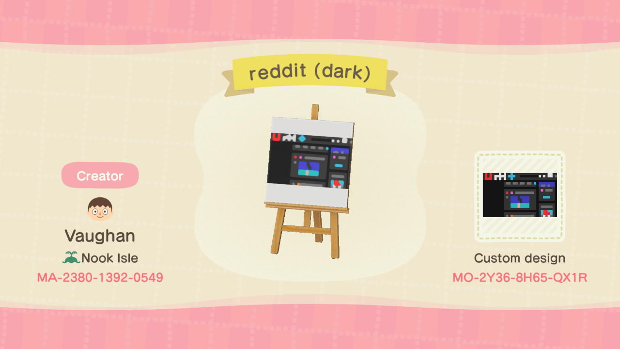 Animal Crossing Design Code: MO-2Y36-8H65-QX1R reddit (dark)