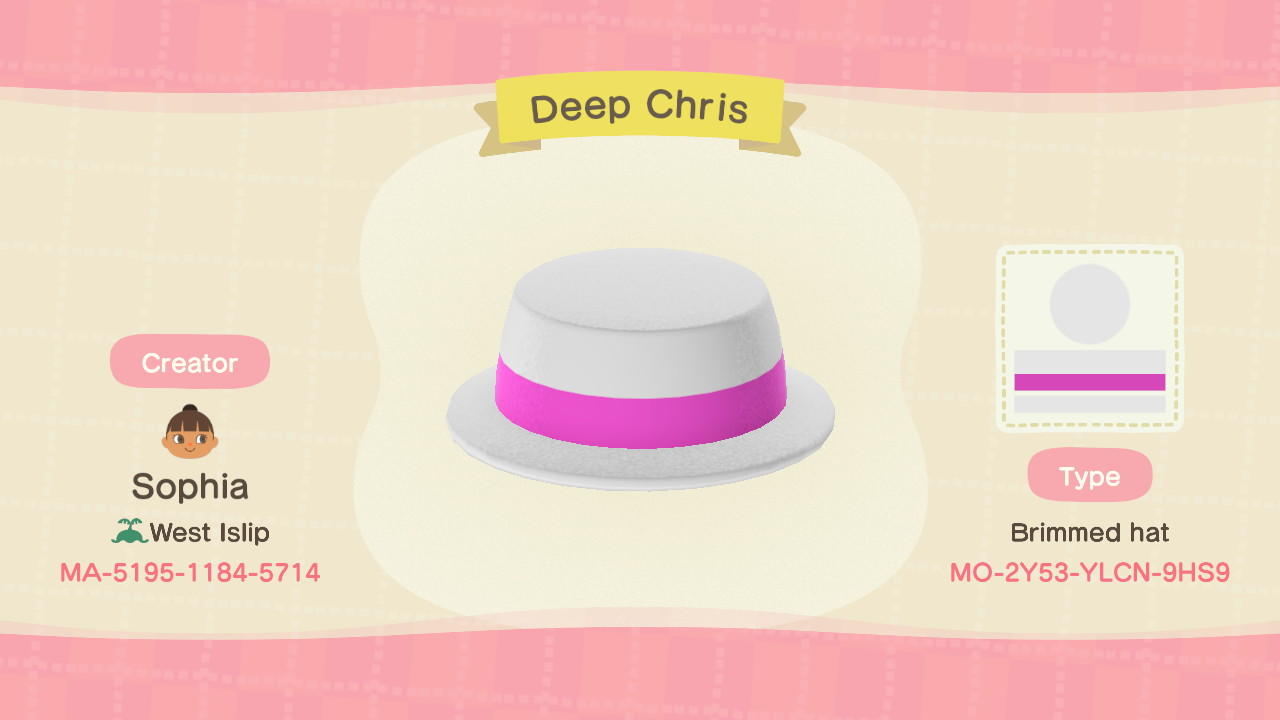 Animal Crossing Design Code: MO-2Y53-YLCN-9HS9 Deep Chris