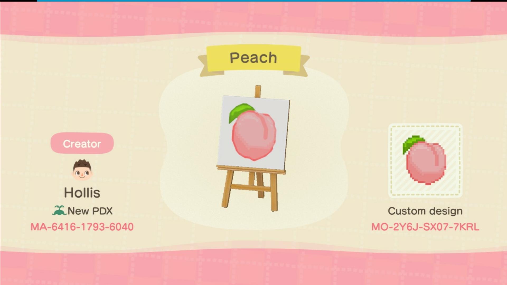 Animal Crossing Design Code: MO-2Y6J-SX07-7KRL Peach