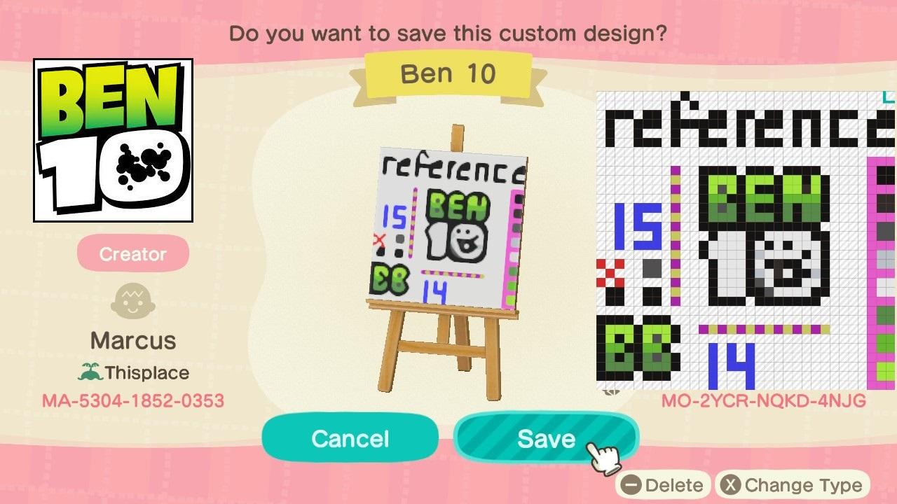 Animal Crossing Design Code: MO-2YCR-NQKD-4NJG Ben 10 Reference