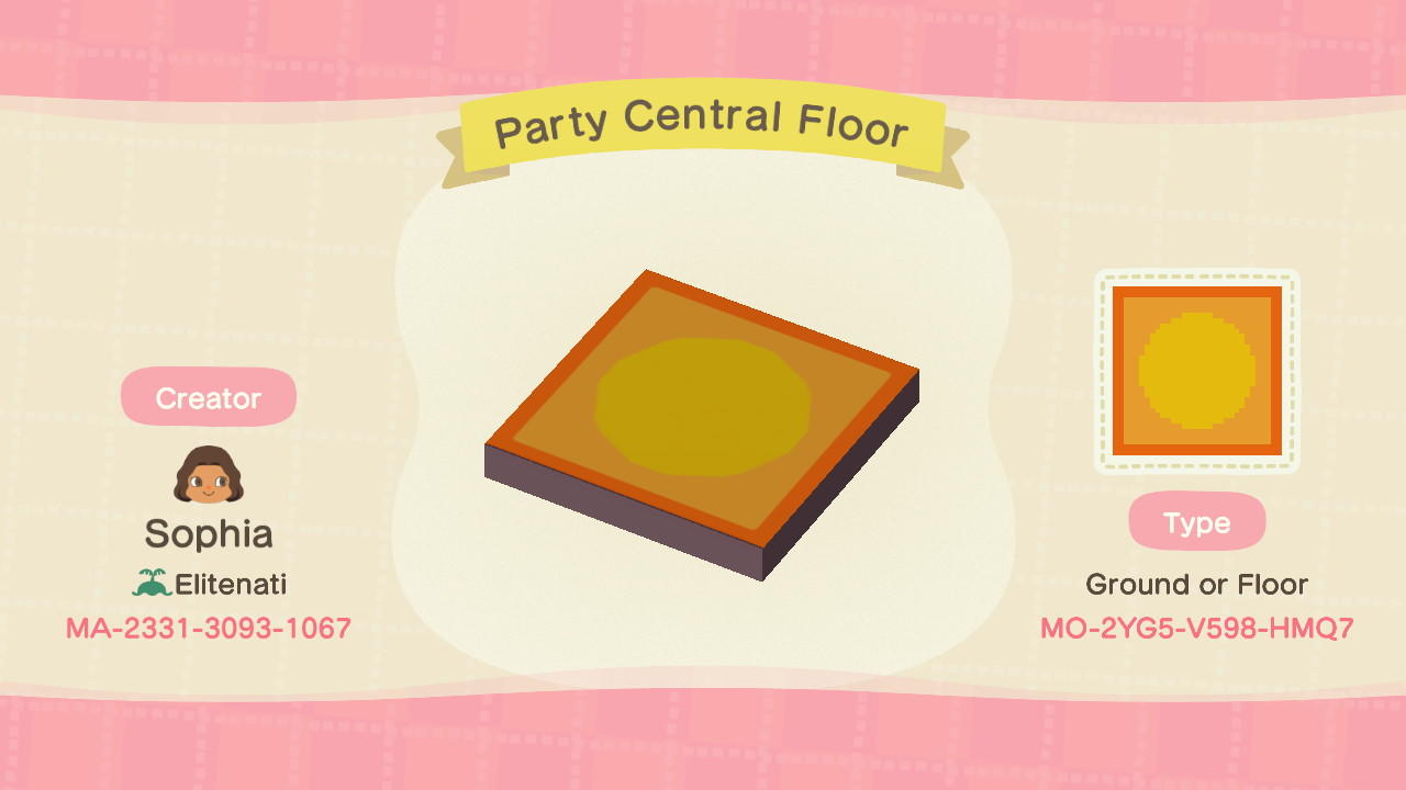 Animal Crossing Design Code: MO-2YG5-V598-HMQ7 Party Central Floor