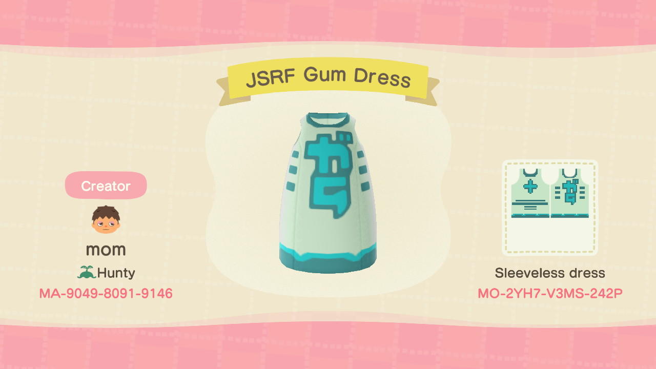 Animal Crossing Design Code: MO-2YH7-V3MS-242P JSRF Gum Dress