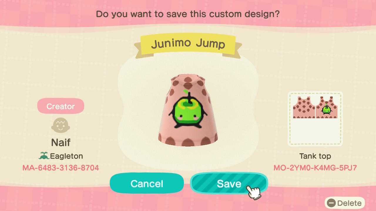 Animal Crossing Design Code: MO-2YM0-K4MG-5PJ7 Junimo Jump