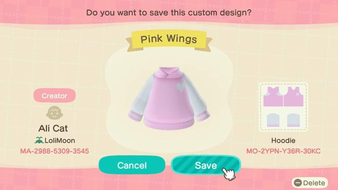 Animal Crossing Design Code: MO-2YPN-Y36R-30KC Pink Wings
