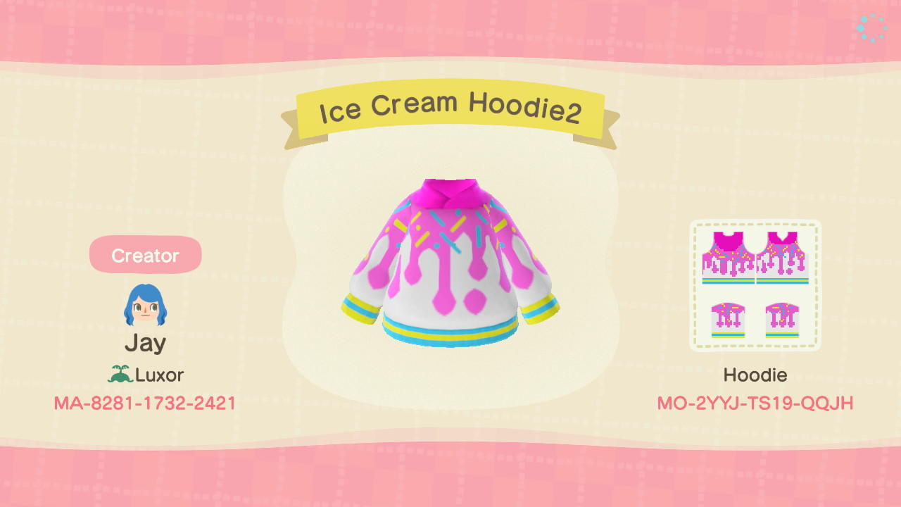 Animal Crossing Design Code: MO-2YYJ-TS19-QQJH Ice Cream Hoodie2