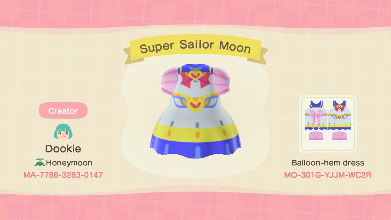Animal Crossing Design Code: MO-301G-YJJM-WC2R Super Sailor Moon
