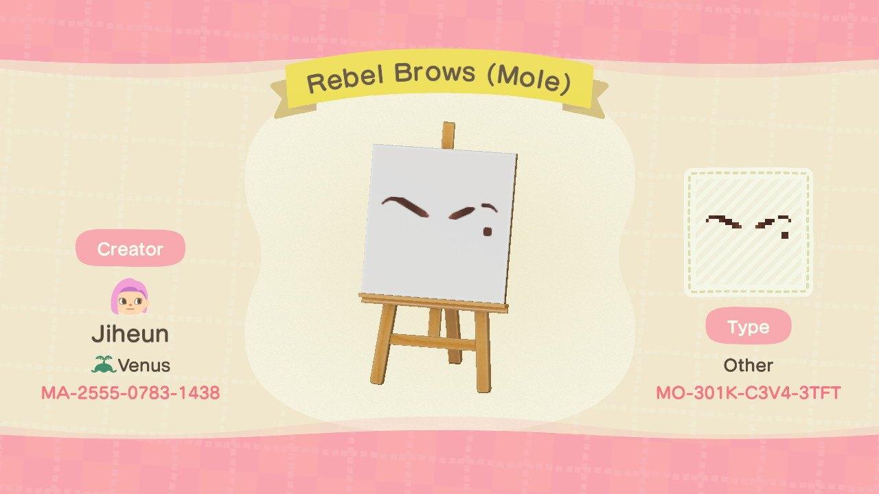 Animal Crossing Design Code: MO-301K-C3V4-3TFT Rebel Brows (Mole)