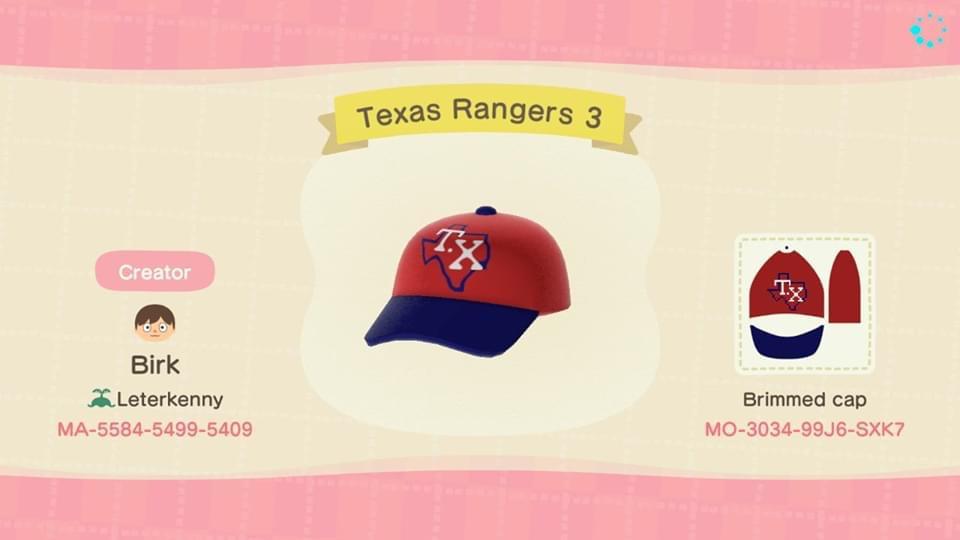 Animal Crossing Design Code: MO-3034-99J6-SXK7 Texas Rangers 3
