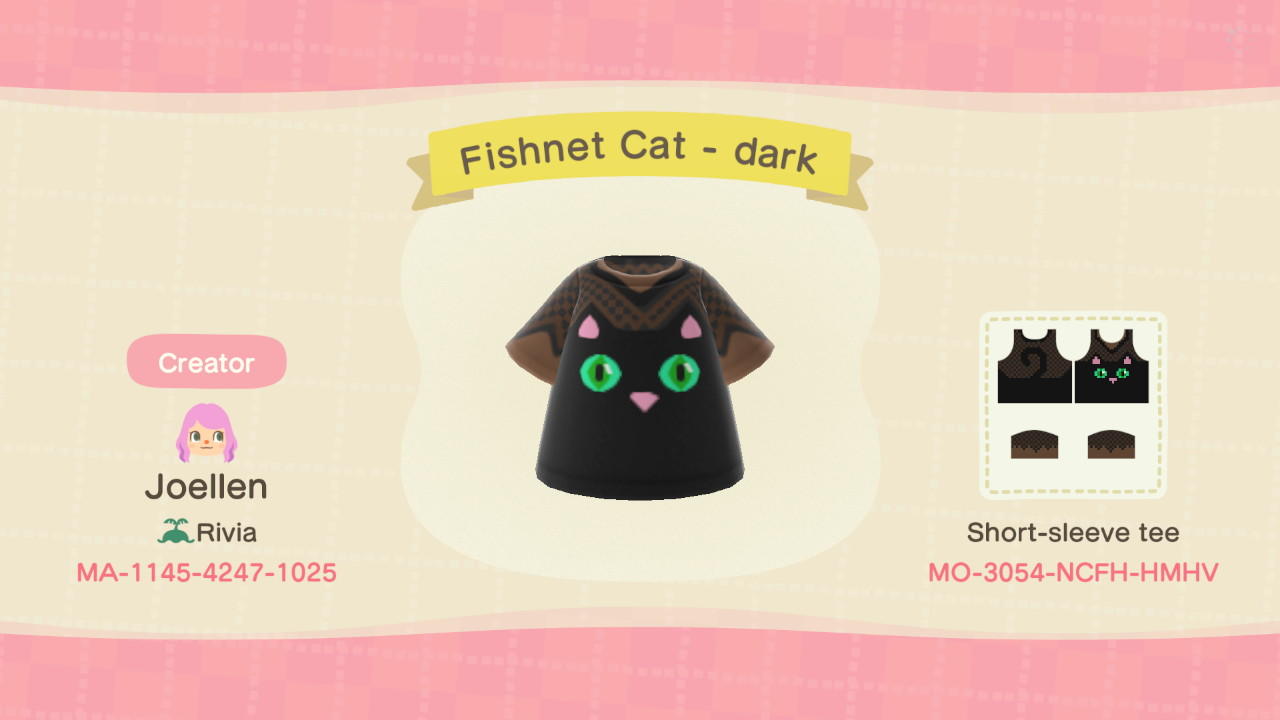Animal Crossing Design Code: MO-3054-NCFH-HMHV Fishnet Cat Shirt
