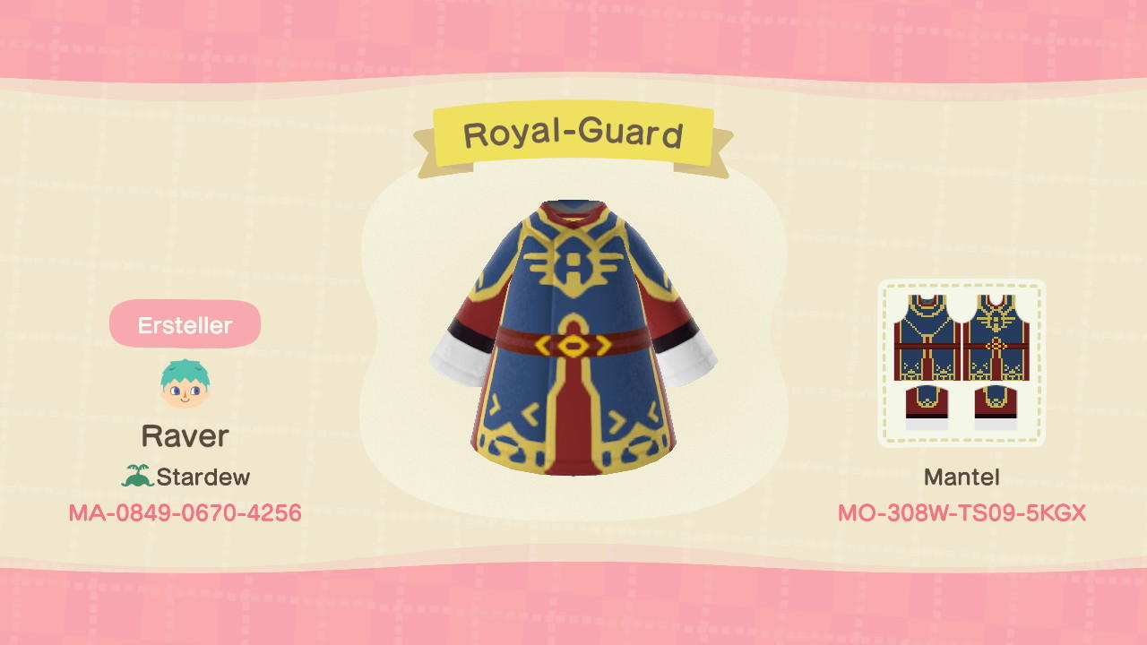 Animal Crossing Design Code: MO-308W-TS09-5KGX Royal-Guard