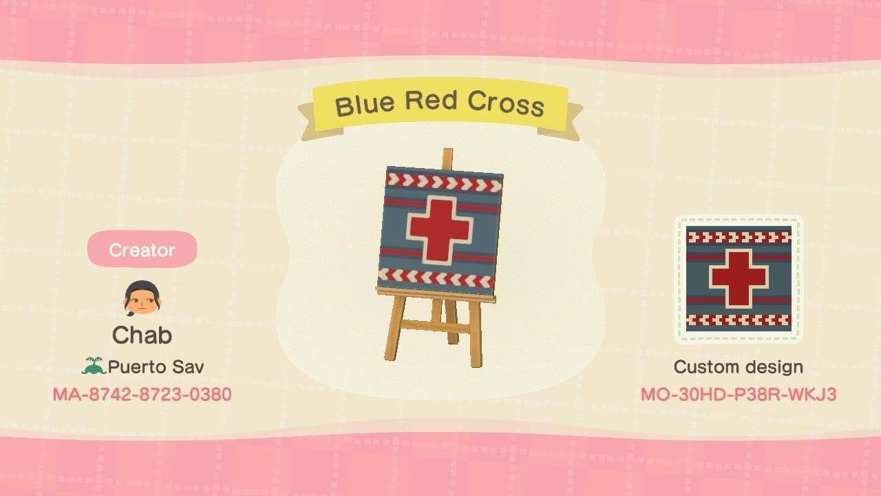 Animal Crossing Design Code: MO-30HD-P38R-WKJ3 Blue Red Cross