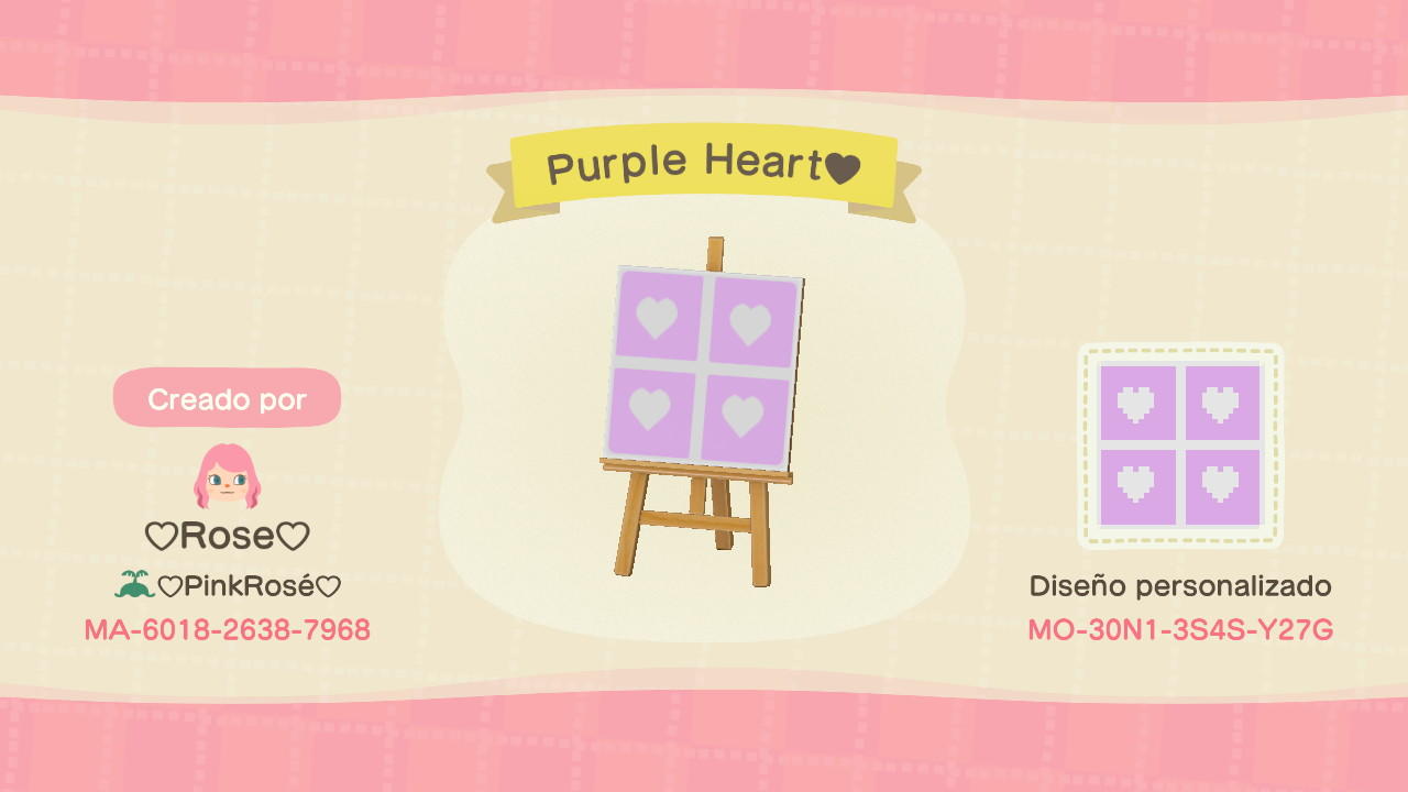Animal Crossing Design Code: MO-30N1-3S4S-Y276 Purple Heart Floor