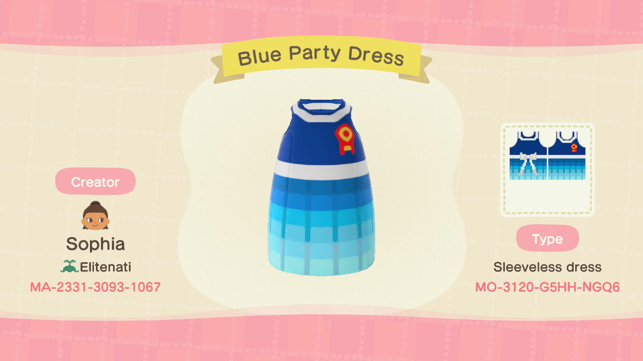 Animal Crossing Design Code: MO-3120-G5HH-NGQ6 Blue Party Dress