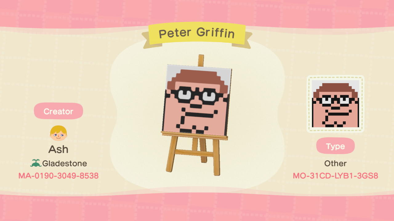 Animal Crossing Design Code: MO-31CD-LYB1-3GS8 Peter Griffin