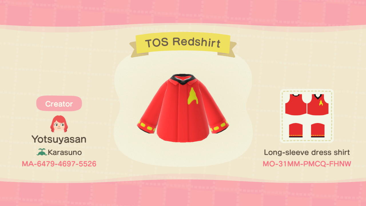 Animal Crossing Design Code: MO-31MM-PMCQ-FHNW TOS Redshirt