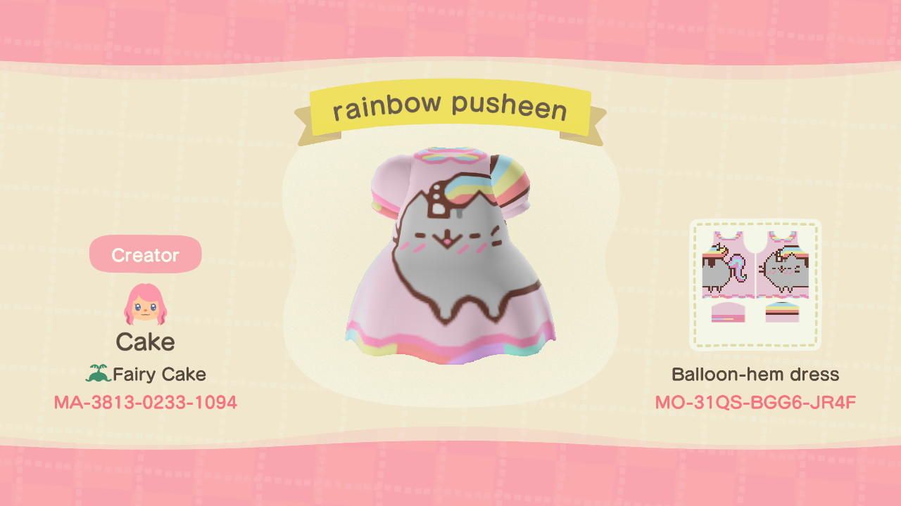 Animal Crossing Design Code: MO-31QS-BGG6-JR4F rainbow pusheen