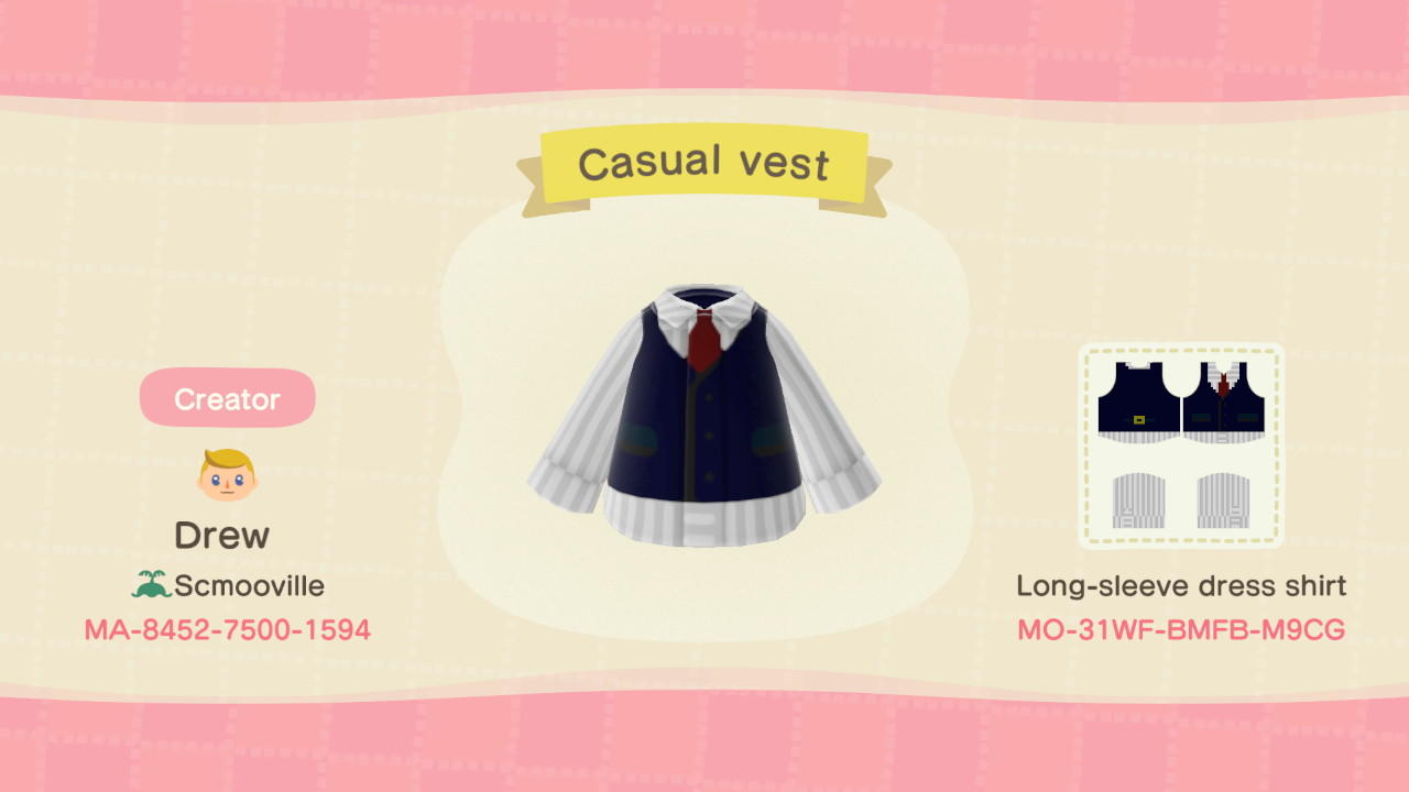 Animal Crossing Design Code: MO-31WF-BMFB-M9CG Casual Vest