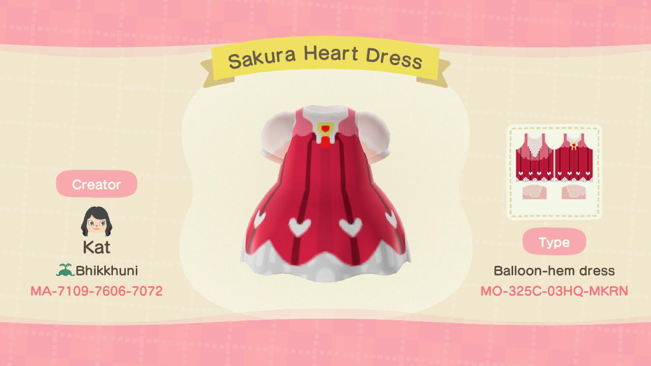 Animal Crossing Design Code: MO-325C-03HQ-MKRN CCS Heart Dress