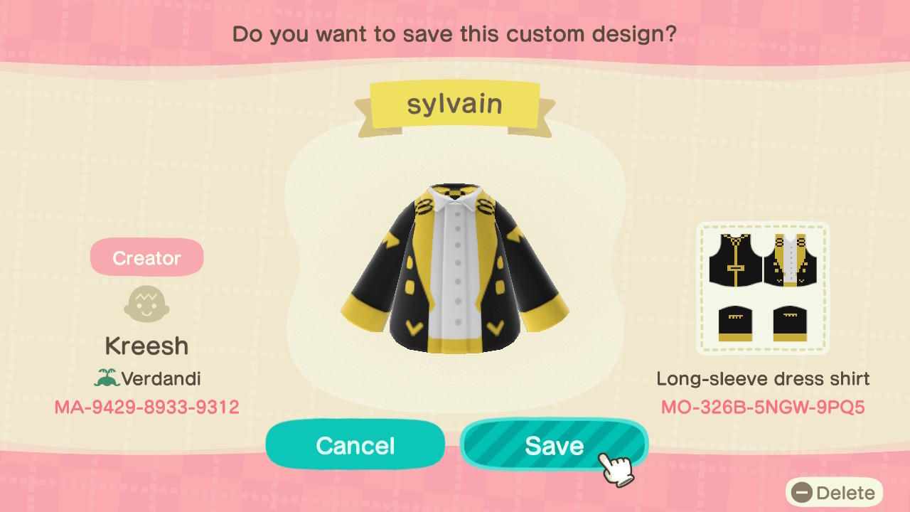 Animal Crossing Design Code: MO-326B-5NGW-9PQ5 Sylvain fire emblem