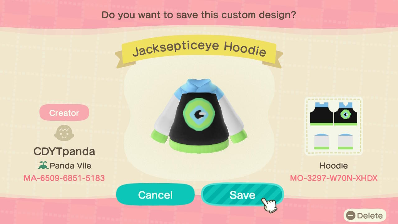Animal Crossing Design Code: MO-3298-W70N-XHDX Jacksepticeye Hoodie