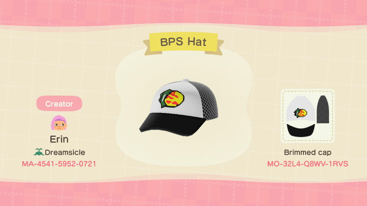 Animal Crossing Design Code: MO-32L4-Q8WV-1RVS BPS Hat