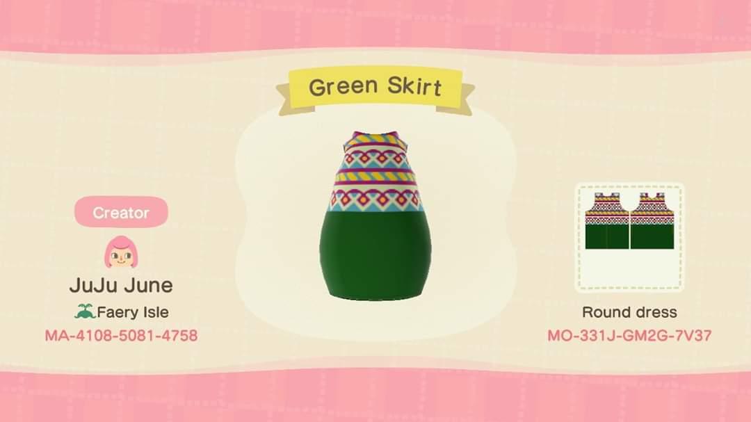 Animal Crossing Design Code: MO-331J-GM2G-7V37 Green skirt