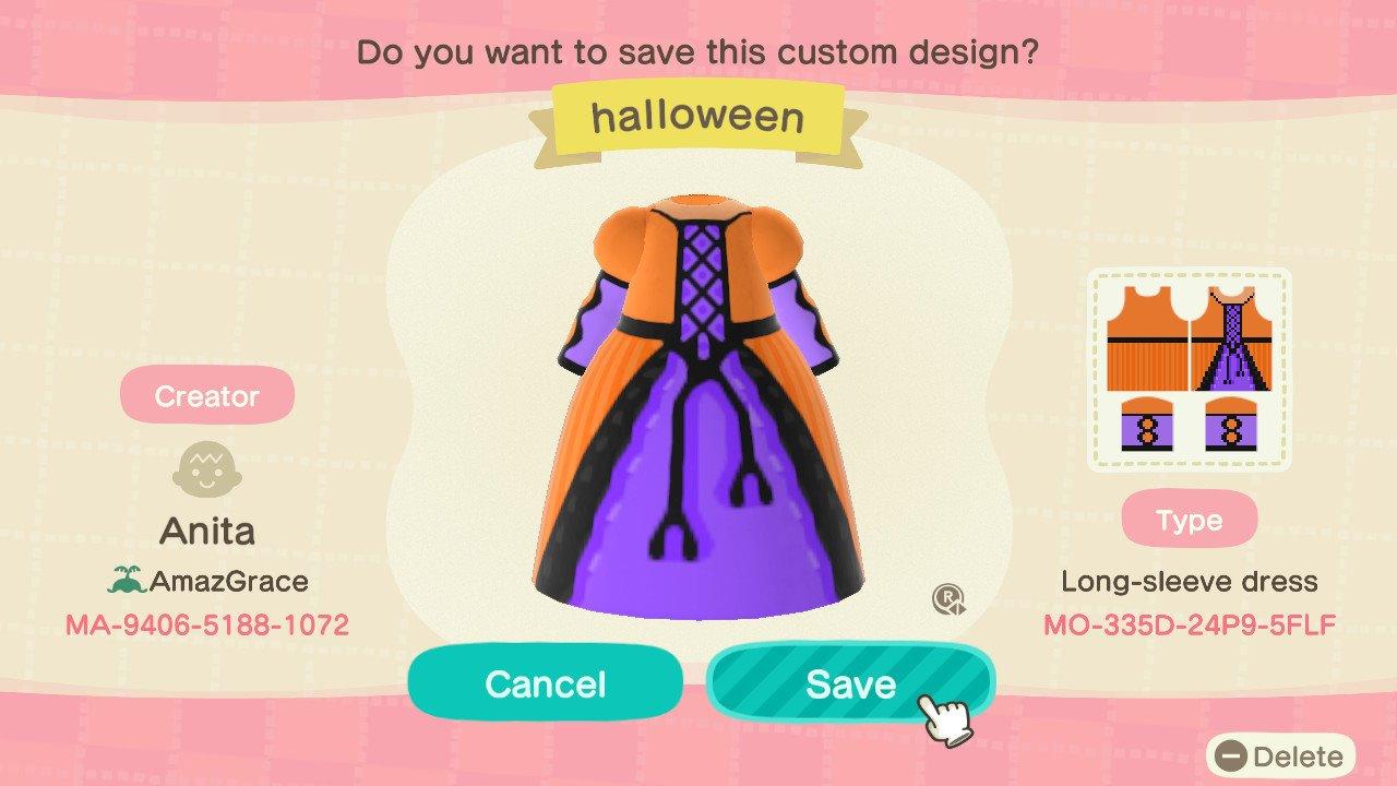 Animal Crossing Design Code: MO-335D-24P9-5FLF Halloween dress