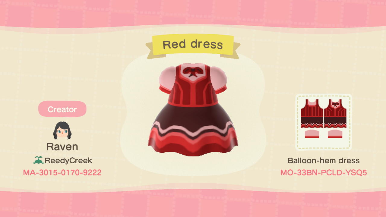Animal Crossing Design Code: MO-33BN-PCLD-YSQ5 Simple Red Dress