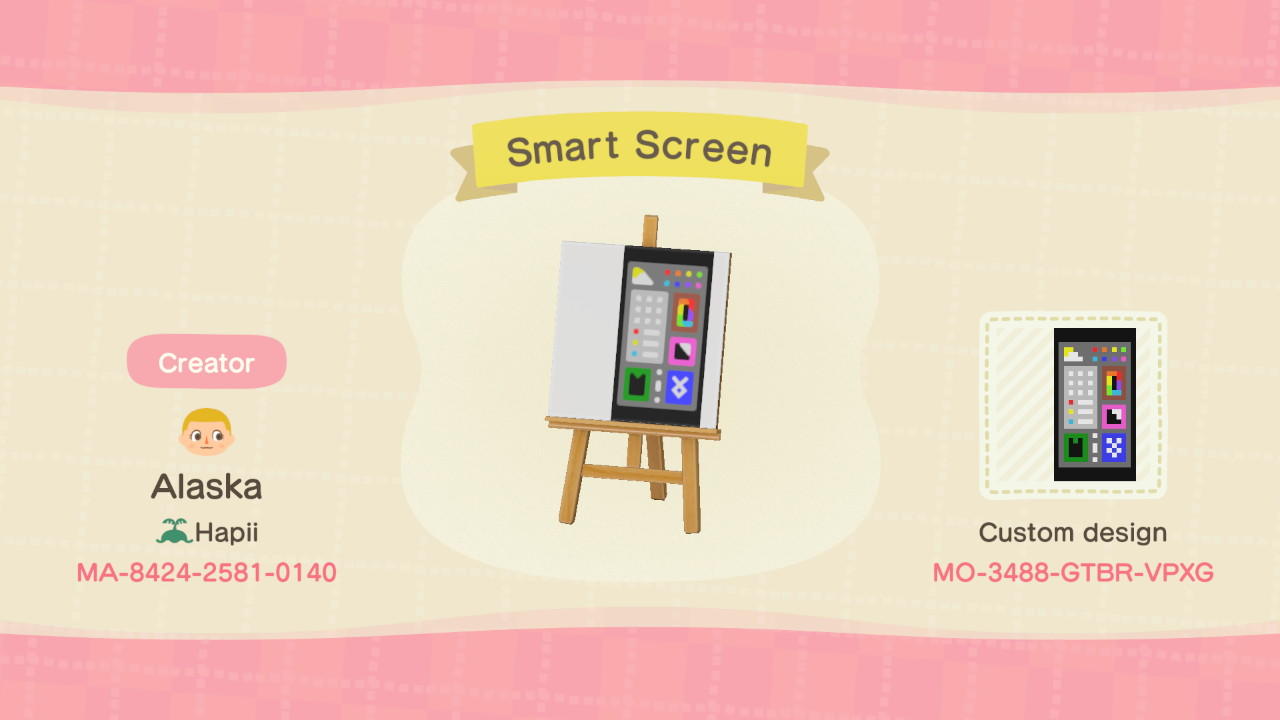 Animal Crossing Design Code: MO-3488-GTBR-VPXG Smart Screen