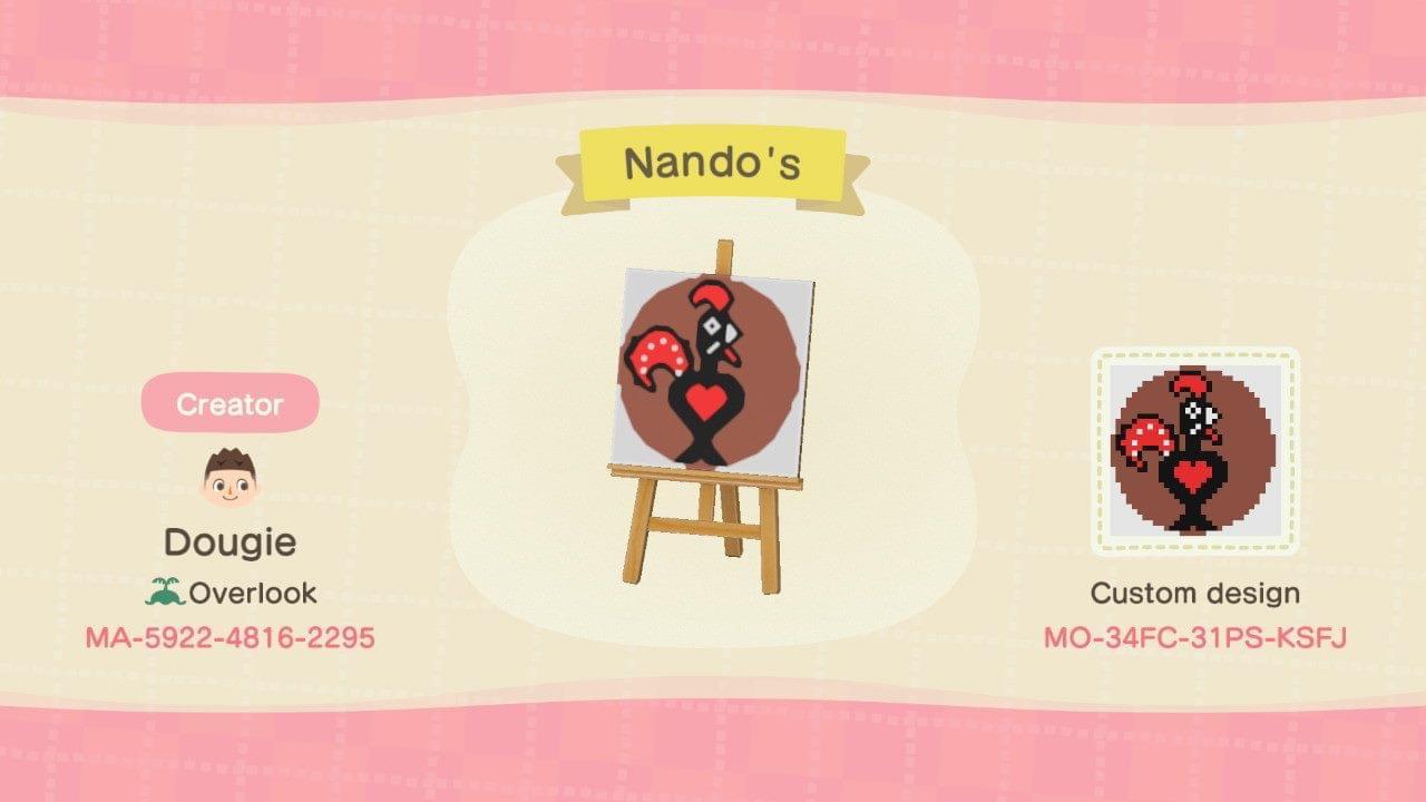 Animal Crossing Design Code: MO-34FC-31PS-KSFJ Nando’s