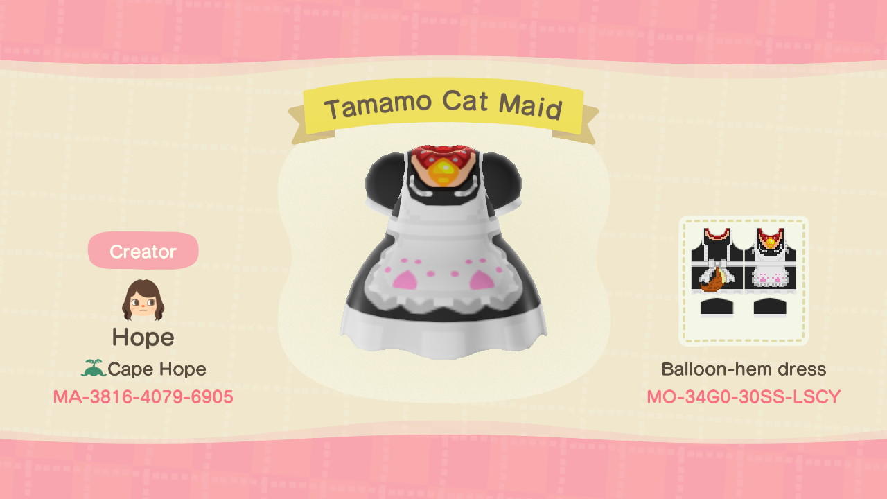 Animal Crossing Design Code: MO-34G0-30SS-LSCY Fate Tamamo Cat Maid