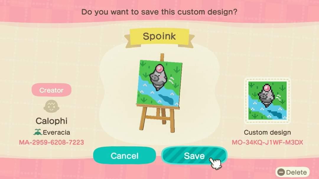Animal Crossing Design Code: MO-34KQ-J1WF-M3DX Spoink