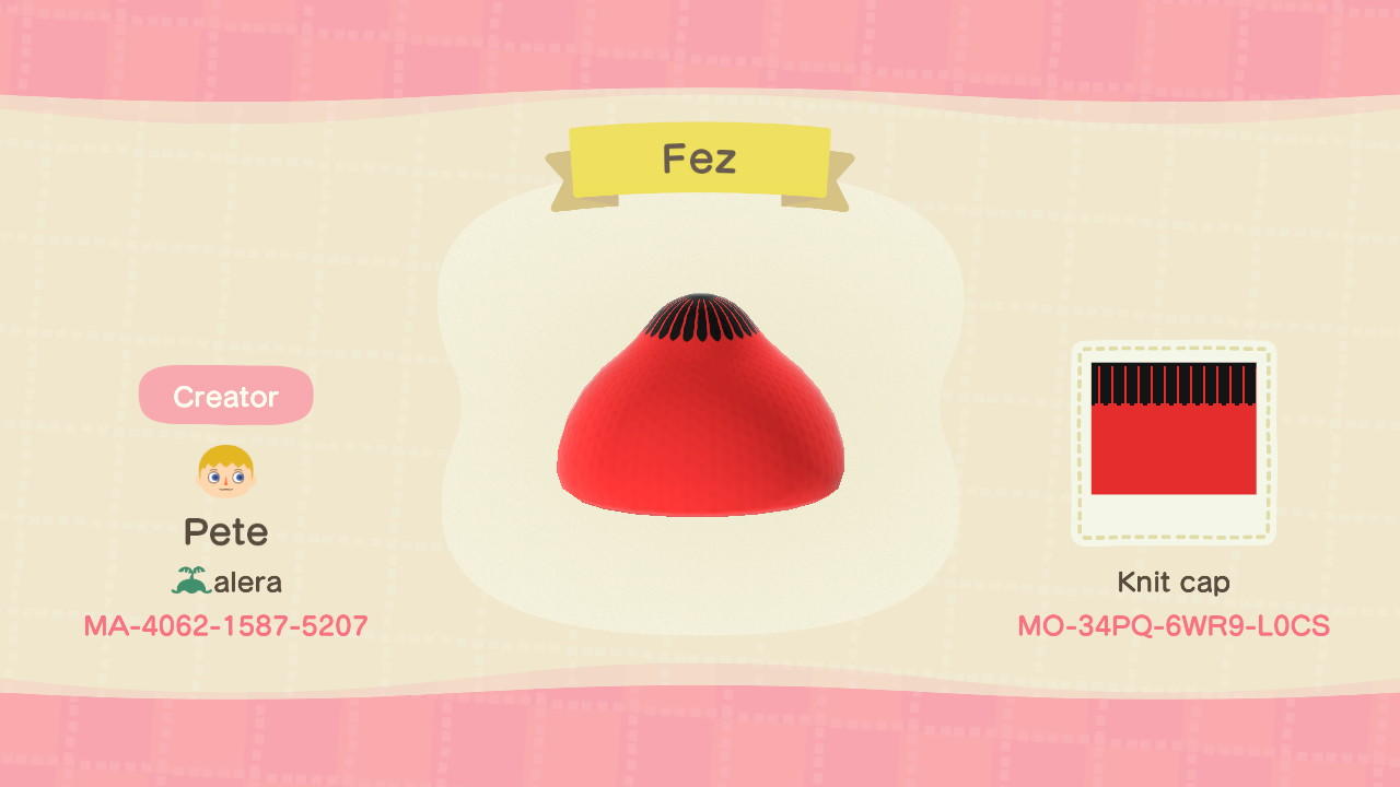 Animal Crossing Design Code: MO-34PQ-6WR9-L0CS Fez