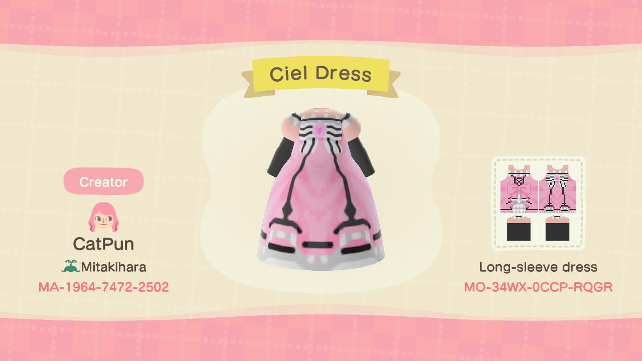 Animal Crossing Design Code: MO-34WX-0CCP-RQGR Ciel Dress