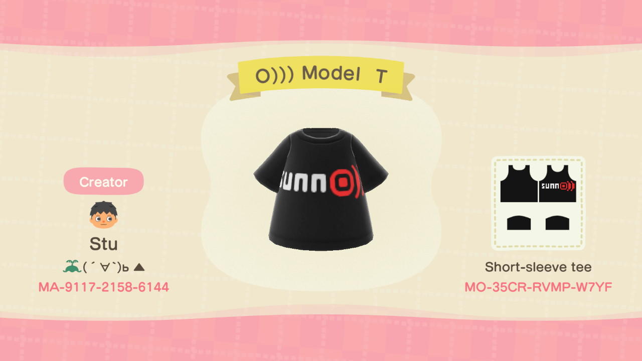 Animal Crossing Design Code: MO-35CR-RVMP-W7YF O))) Model T