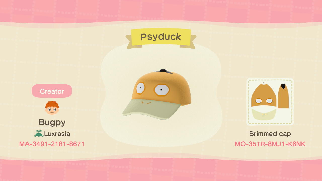 Animal Crossing Design Code: MO-35TR-8MJ1-K6NK Psyduck