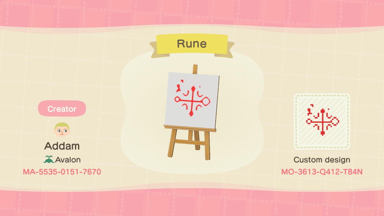 Animal Crossing Design Code: MO-3613-Q412-T84N Rune