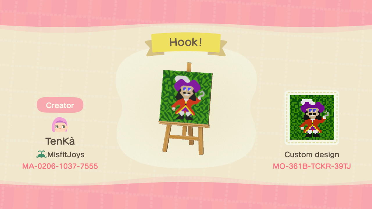 Animal Crossing Design Code: MO-361B-TCKR-39TJ Hook!