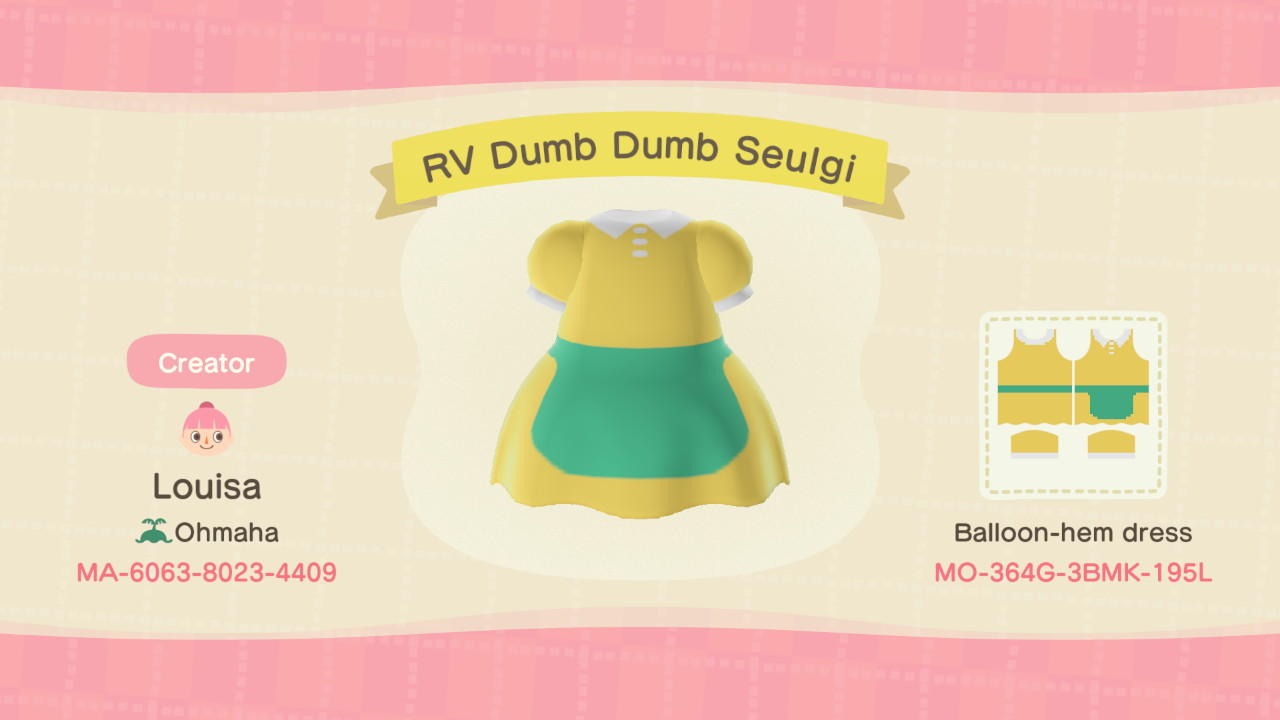 Animal Crossing Design Code: MO-364G-3BMK-195L RV Dumb Dumb Seulgi
