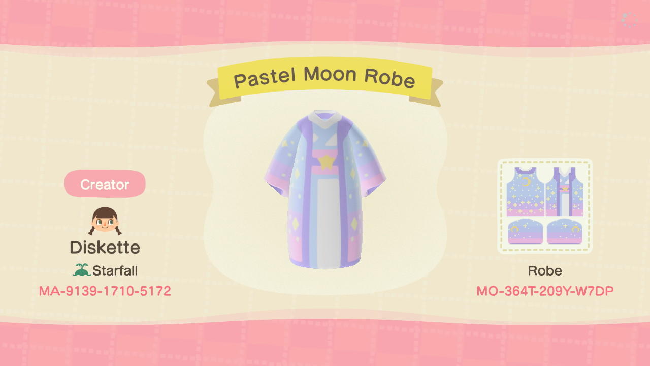 Animal Crossing Design Code: MO-364T-209Y-W7DP Pastel Moon Robe