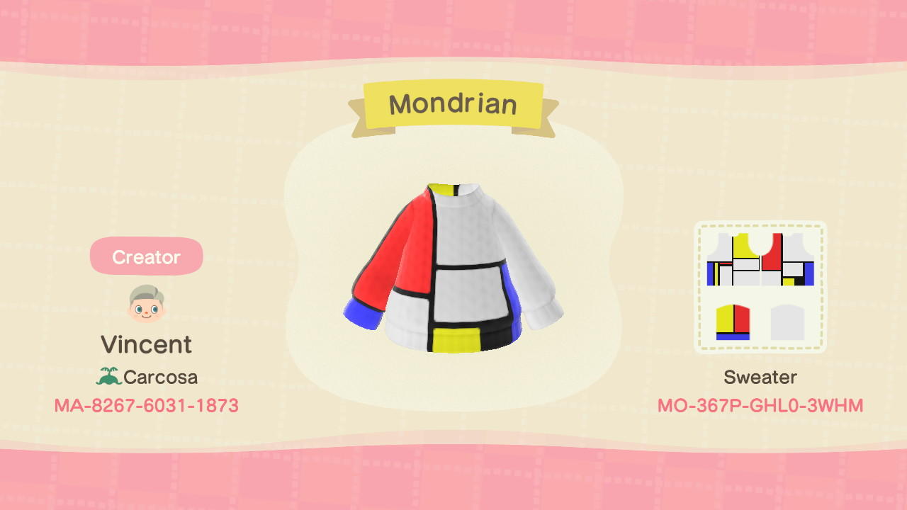 Animal Crossing Design Code: MO-367P-GHL0-3WHM Mondrian