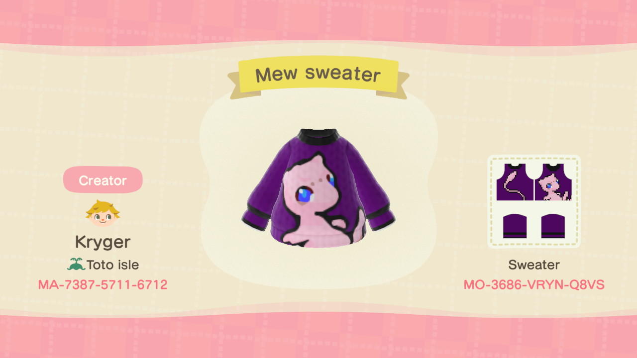 Animal Crossing Design Code: MO-3686-VRYN-Q8VS Mew sweater