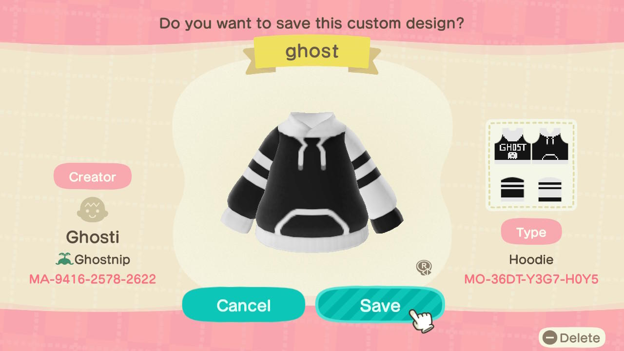 Animal Crossing Design Code: MO-36DT-Y3G7-H0Y5 Ghost