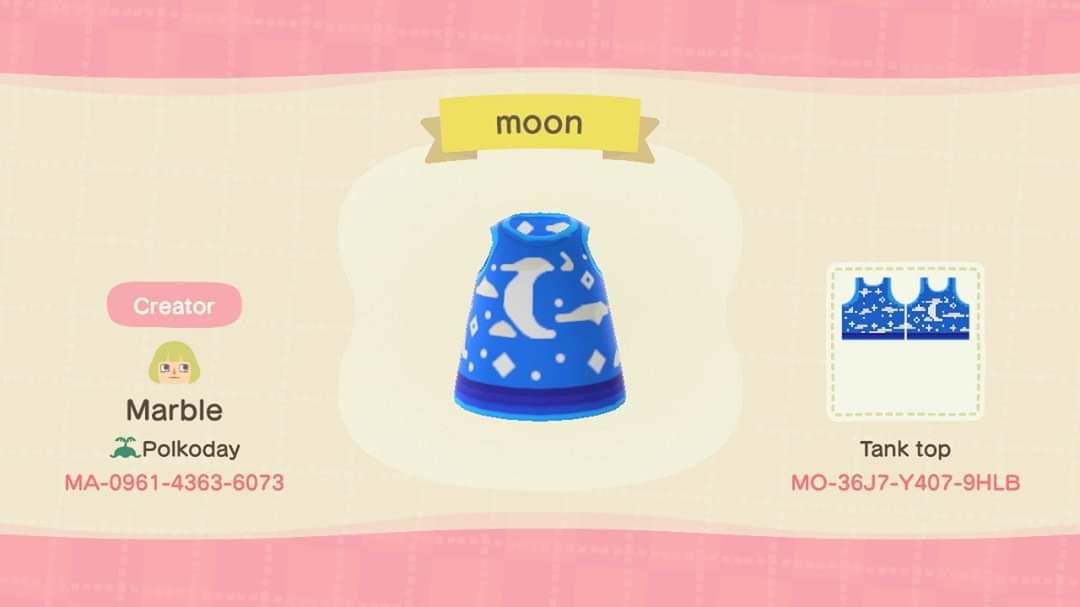 Animal Crossing Design Code: MO-36J7-Y407-9HLB Moon shirt