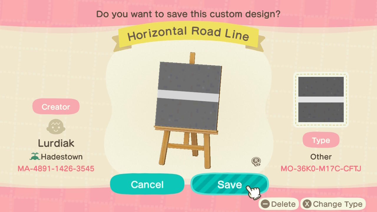 Animal Crossing Design Code: MO-36K0-M17C-CFTJ Horizontal Road Line