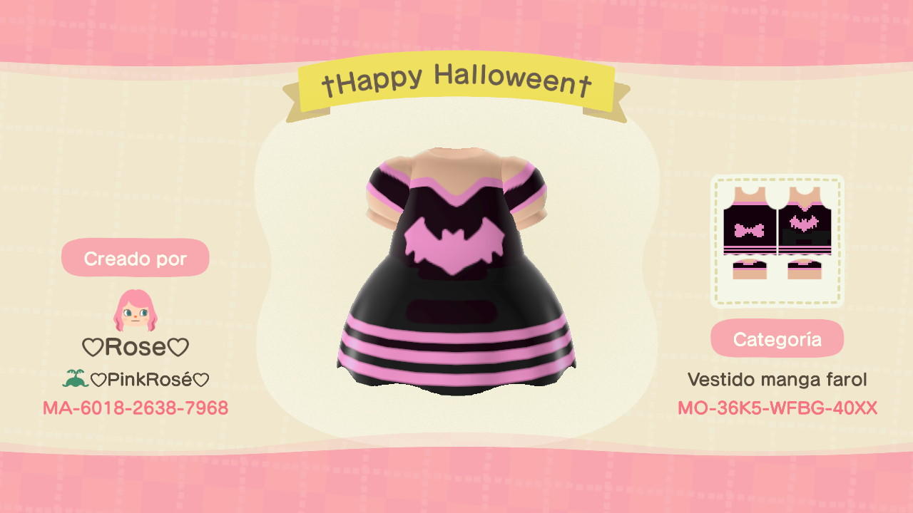 Animal Crossing Design Code: MO-36K5-WFBG-40XX Cute Halloween Dress