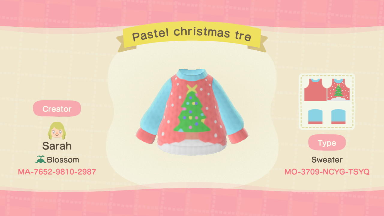 Animal Crossing Design Code: MO-3709-NCYG-TSYQ Pastel Christmas Tre