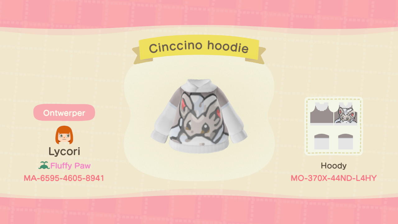 Animal Crossing Design Code: MO-370X-44ND-L4HY Cinccino hoodie