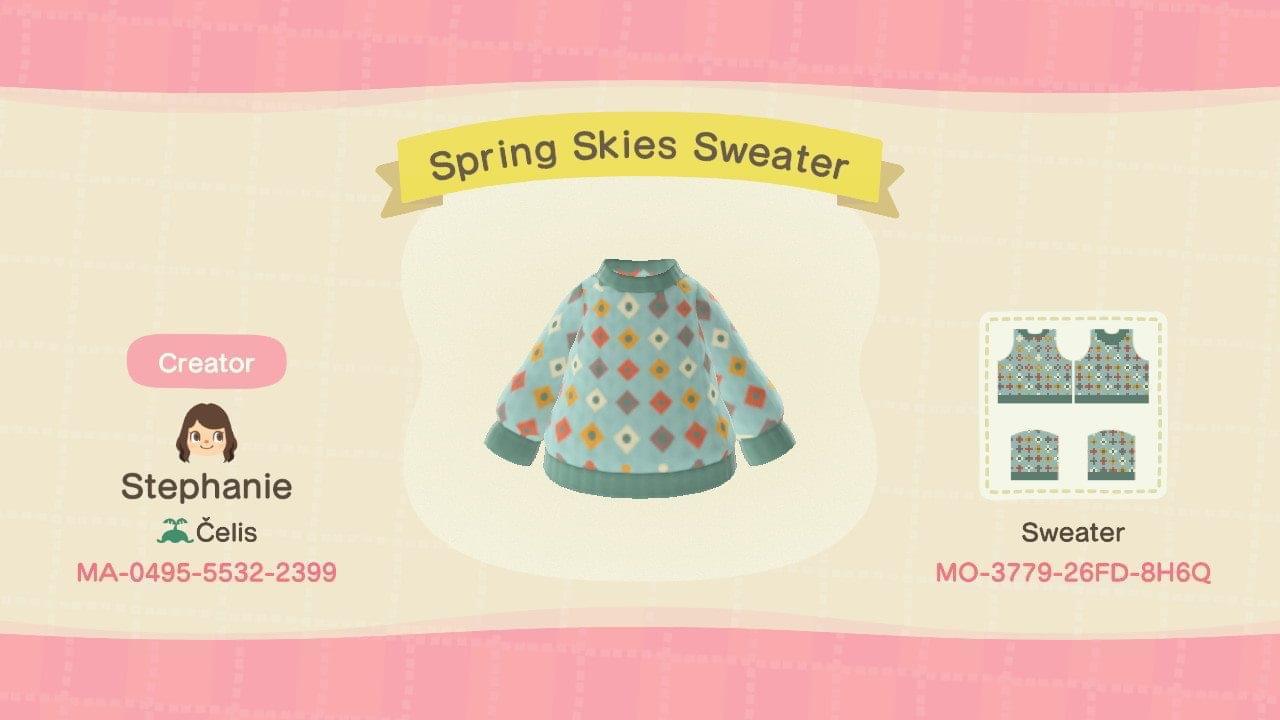 Animal Crossing Design Code: MO-3779-26FD-8H6Q Spring Skies Sweater